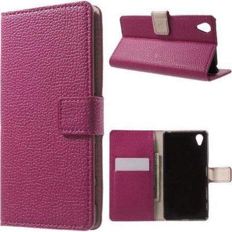 Grain lederlook roze wallet case hoesje Sony Xperia X