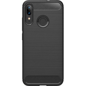 Shop4 - Motorola Moto E6 Plus Hoesje - Zachte Back Case Brushed Carbon Zwart