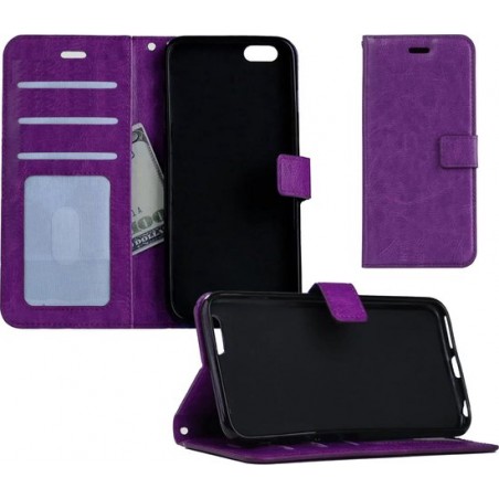 iPhone 5/5s/5SE Hoesje Wallet Case Bookcase Flip Hoes Leer Look Paars