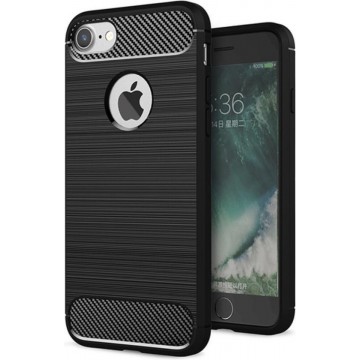 Luxe Apple iPhone 7 - iPhone 8 hoesje – Zwart – Geborsteld TPU carbon case – Shockproof cover