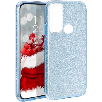 Samsung Galaxy A21S Hoesje Glitters Siliconen TPU Case Blauw - BlingBling Cover