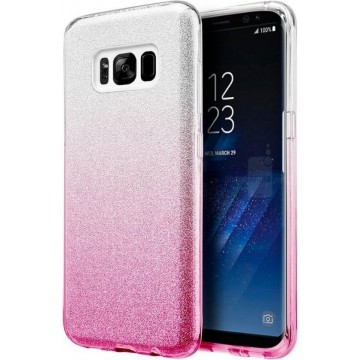 Samsung Galaxy S8 Plus Hoesje - Glitter Backcover - Roze & Zilver