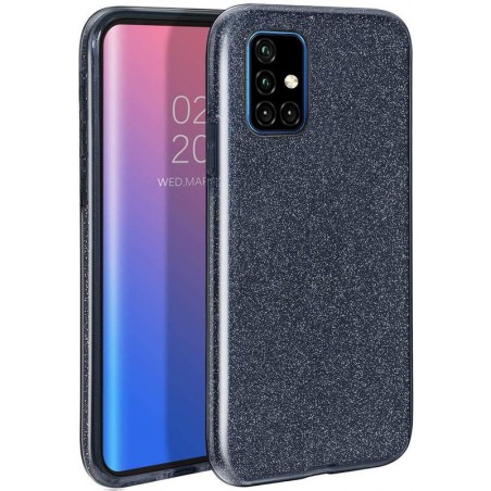 Samsung Galaxy A51 Hoesje - Siliconen Glitter Backcover - Zwart