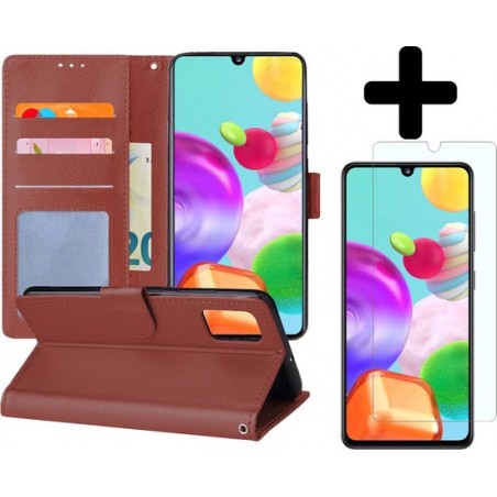 Samsung Galaxy A41 Hoesje Book Case Hoes Bruin Met Screenprotector