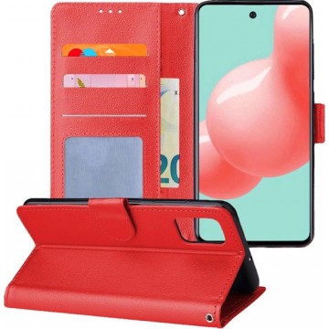 Samsung Galaxy A71 Hoesje Book Case Wallet Cover Lederlook Hoes - Rood