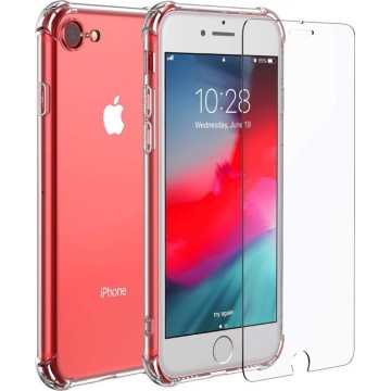 iPhone SE 2 2020 Hoesje - Anti-shock TPU Siliconen Case & 2X Tempered Glas Combi - Transparant