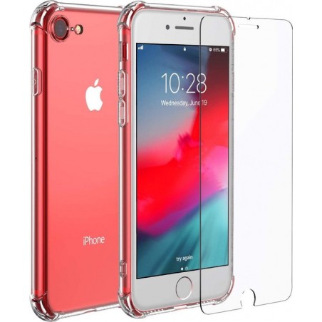 iPhone SE 2 2020 Hoesje - Anti-shock TPU Siliconen Case & 2X Tempered Glas Combi - Transparant