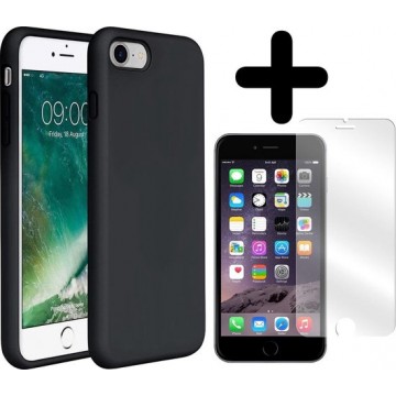 iPhone SE 2020 Hoesje Siliconen Soft Case Hoes Zwart Met Screenprotector