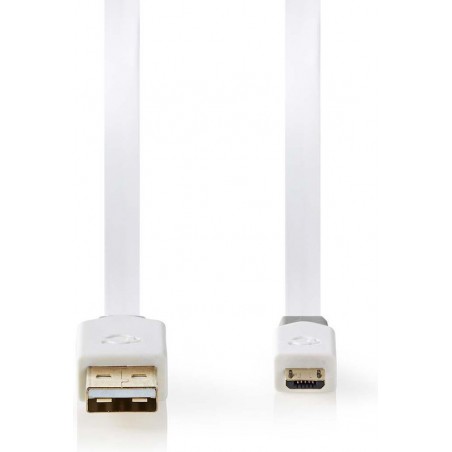 Nedis USB Micro B naar USB-A platte kabel - USB2.0 - tot 3A / wit - 1 meter