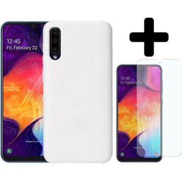 Samsung Galaxy A50 Siliconen Hoesje Cover Wit + Screenprotector Gehard