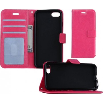 iPhone SE 2020 Hoesje Wallet Case Bookcase Hoes Lederen Look - Donker Roze