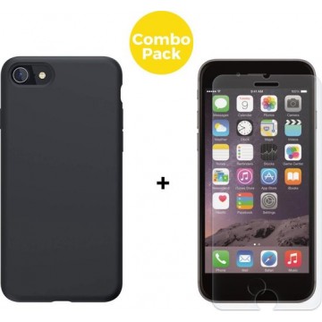 iPhone 7 iPhone 8 Telefoonhoesje met Screenprotector | Zwart Soft Touch Siliconen Smartphone Case | Gehard Beschermglas
