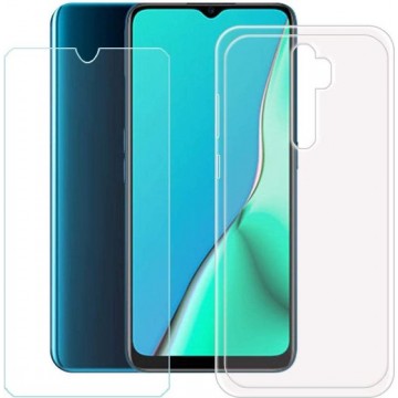 OPPO A5 2020 transparant hoesje silicone met 2 Pack Tempered glas Screen Protector