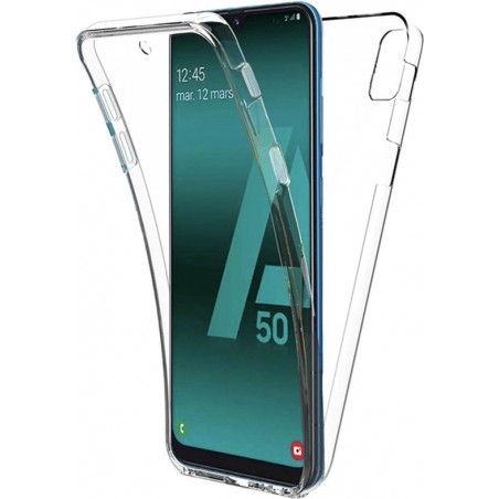 Samsung Galaxy A50 Case - Transparant Siliconen - Voor- en Achterkant - 360 Bescherming - Screen protector hoesje - (0.4mm)