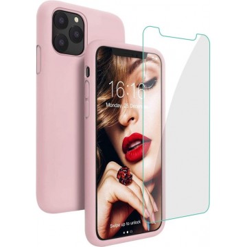 iPhone 12 Pro Max Hoesje - Siliconen Backcover - Pink Sand + Tempered Glas