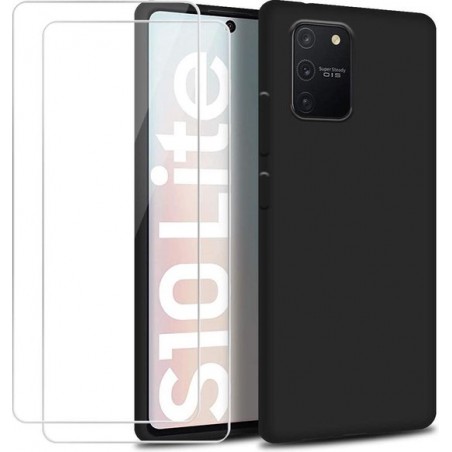 Samsung Galaxy S10 Lite 2020 Hoesje - Soft tpu Case & 2X Tempered Glas Combi - Zwart