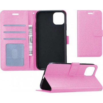 iPhone 11 Hoesje Wallet Case Bookcase Hoes Lederen Look - Lichtroze