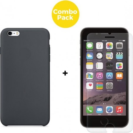 iPhone 6 en 6s Telefoonhoesje met Screenprotector | Zwart Soft Touch Siliconen Smartphone Case | Gehard Glas