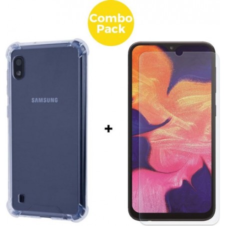 Samsung A10 Telefoonhoesje met Screenprotector | Siliconen Tpu ShockProof Back Cover | Gehard Beschermglas | Transparant