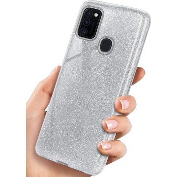 Samsung Galaxy A20S Hoesje Zilver - Glitter Back Cover