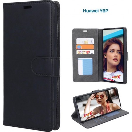 EmpX.nl Huawei Y6P TPU/Kunstleer Zwart Boekhoesje | Y6P Bookcase Hoesje | Flip Hoes Wallet