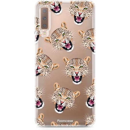 FOONCASE Samsung Galaxy A7 2018 hoesje TPU Soft Case - Back Cover - Cheeky Leopard / Luipaard hoofden