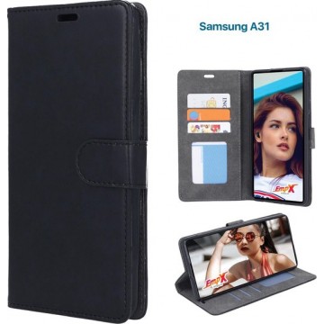 EmpX.nl Samsung Galaxy A31 TPU/Kunstleer Zwart Boekhoesje | A31 Bookcase Hoesje | Flip Hoes Wallet