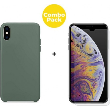 iPhone X en XS Telefoonhoesje met Screenprotector | Siliconen Tpu Smartphone Back Cover Groen | Gehard Beschermglas