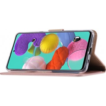 Samsung Galaxy A71 hoesje book case Rose Gold + tempered glas screenprotector