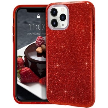 iPhone 12 Hoesje Glitters Siliconen TPU Case rood - BlingBling Cover