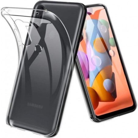 Samsung Galaxy A11 hoesje silicone transparant met 2 Pack Tempered glas Screen Protector