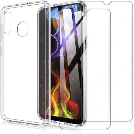 Samsung Galaxy A20S Hoesje - Soft TPU Siliconen Case & 2X Tempered Glas Combi - Transparant