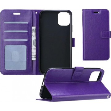 iPhone 11 Hoesje Wallet Case Bookcase Flip Hoes Lederen Look - Paars