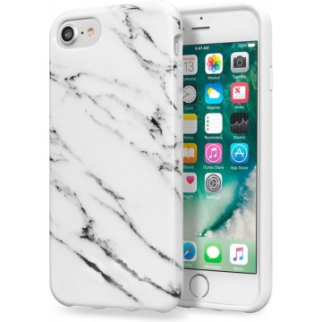 iPhone SE 2020 Hoesje Marmer Look Hoes Case Hard Cover - Wit