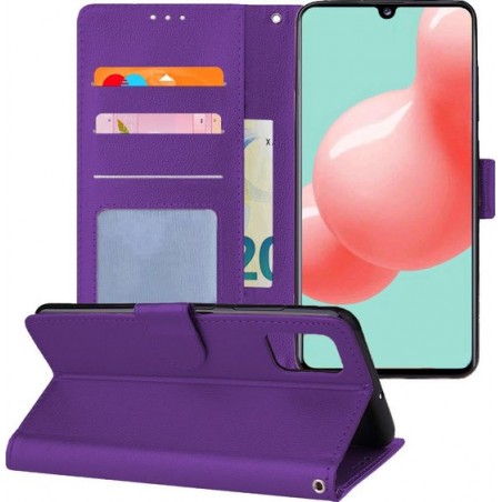 Samsung Galaxy A41 Hoesje Book Case Cover Lederlook Flip Hoes - Paars