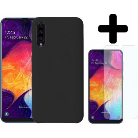 Samsung Galaxy A50 Siliconen Hoesje Cover Zwart + 1x Screenprotector