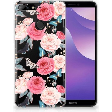 Huawei Y6 (2018) Uniek TPU Hoesje Butterfly Roses