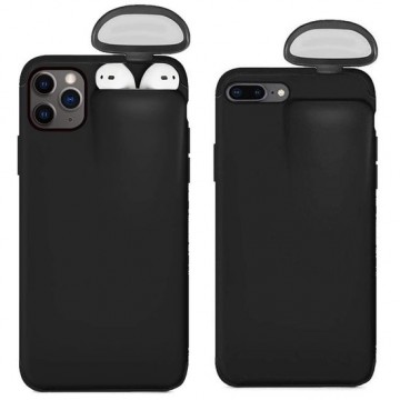 Apple iPhone 11 PRO MAX   - Beschermhoesje met AirPods houder 2 in 1 - Zwart