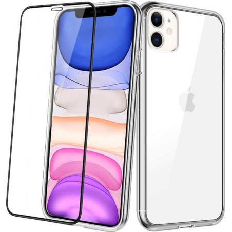 iPhone 12 Pro Max Hoesje Transparant  TPU Siliconen Soft Case + 1 Full Tempered Glass Screenprotector