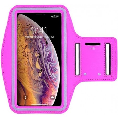 Samsung Galaxy A21S Sport / Hardloop Armband (Roze) Spatwaterdicht, Reflecterend, Neopreen, Comfortabel met Sleutelhouder