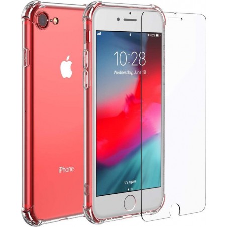 iPhone 7 Plus / 8 Plus Hoesje - Anti-shock TPU Siliconen Case & 2X Tempered Glas Combi - Transparant