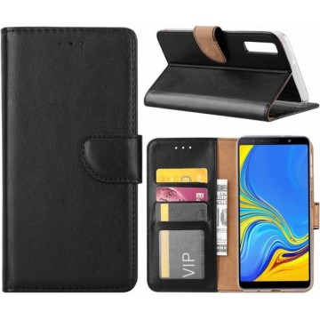 Samsung Galaxy A7 2018 Zwart Booktype / Portemonnee TPU Lederen Hoesje