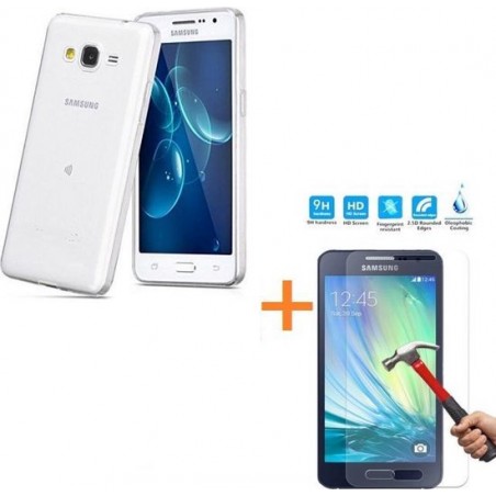 Tranparante Silicone hoesje Samsung Galaxy A3 2015 met Glazen screenprotector