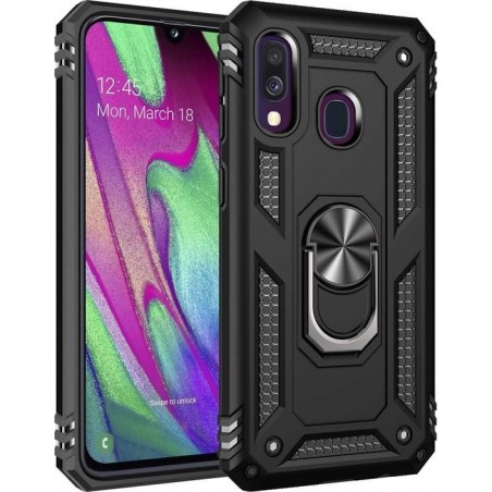 Samsung Galaxy A40 Hoesje - Anti-Shock Hybrid Ring Armor zwart