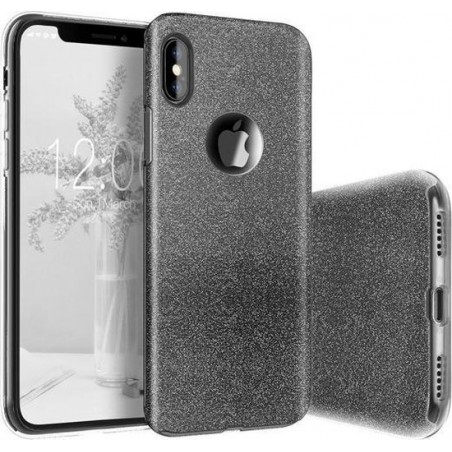 Apple iPhone X & XS Hoesje - Glitter Backcover - Zwart