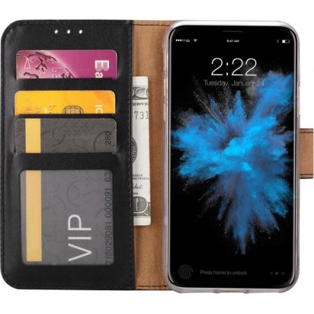 Flip Case iPhone X Bookcase iPhone Xs Hoesje Zwart met opbergvakjes