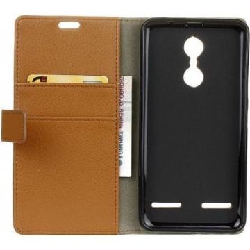 Lenovo K6 Litchi cover bruin wallet case hoesje