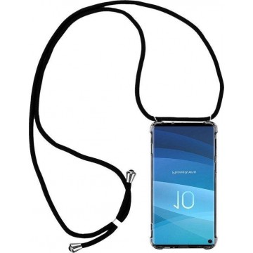 Telefoonhoesje met koord Samsung Galaxy S10+ – Zwart - Inclusief Microfiber Doekje - Telefoonkoord