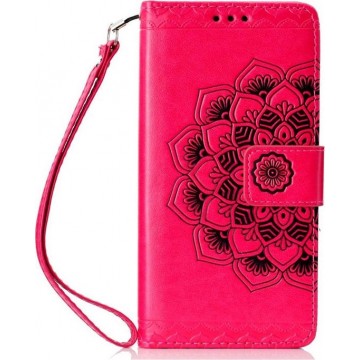 Shop4 - Samsung Galaxy A7 (2018) Hoesje - Wallet Case Vintage Mandala Roze