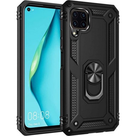 Huawei P40 Lite Hoesje - Anti-Shock Hybrid Ring Armor zwart